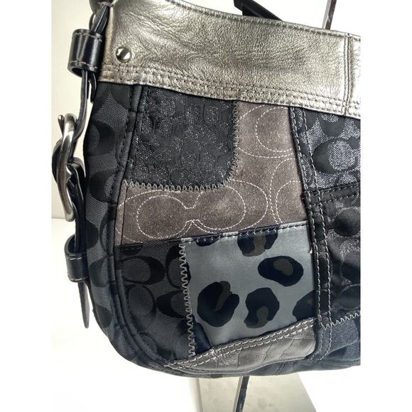 Coach Zoe Patchwork Silver Animal Print Black Gray Purse Suede Model f0873-12901 - Picture 15 of 16